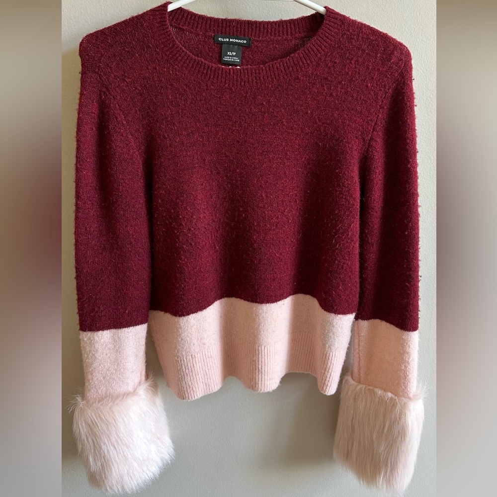 Club Monaco Burgundy and Pink Color Block Sweater - XS